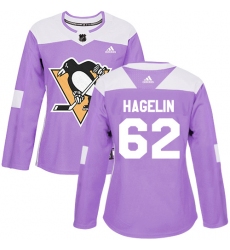 Women's Adidas Pittsburgh Penguins #62 Carl Hagelin Authentic Purple Fights Cancer Practice NHL Jersey