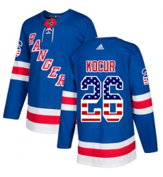 Youth Adidas New York Rangers #26 Joe Kocur Authentic Royal Blue USA Flag Fashion NHL Jersey