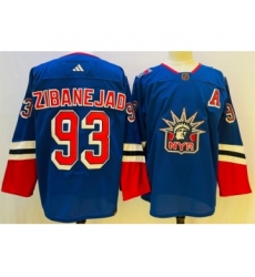 Men's New York Rangers #93 Mika Zibanejad Blue 2022-23 Reverse Retro Stitched Jersey