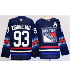 Men's New York Rangers #93 Mika Zibanejad Navy 2024-25 Stitched Jersey