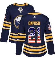 Women's Adidas Buffalo Sabres #21 Kyle Okposo Authentic Navy Blue USA Flag Fashion NHL Jersey