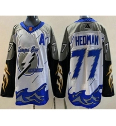 Men's Tampa Bay Lightning #77 Victor Hedman White 2022 Reverse Retro Authentic Jersey