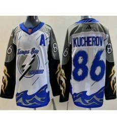 Men's Tampa Bay Lightning #86 Nikita Kucherov White 2022 Reverse Retro Authentic Jersey