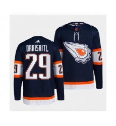 Men's Edmonton Oilers #29 Leon Draisaitl Navy 2022-23 Reverse Retro Stitched Jersey