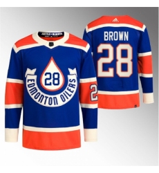 Men's Edmonton Oilers #28 Connor Brown 2023 Royal Heritage Classic Primegreen Stitched Jersey