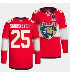 Men's Florida Panthers #25 Mackie Samoskevich Red Home 2024 Stanley Cup Champions Stitched Jersey