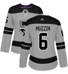 Women's Adidas Los Angeles Kings #6 Jake Muzzin Authentic Gray Alternate NHL Jersey