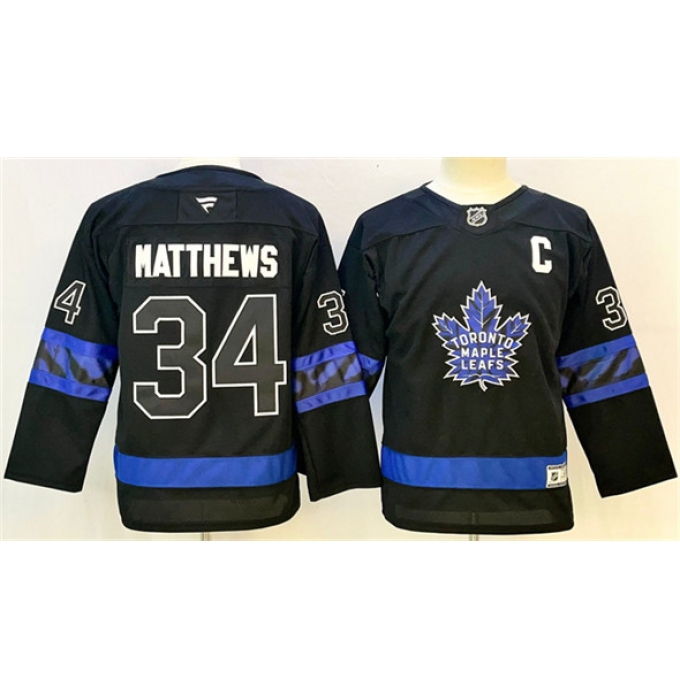 Men's Toronto Maple Leafs #34 Auston Matthews Black 2024-25 Alternate With C Stitched Jersey