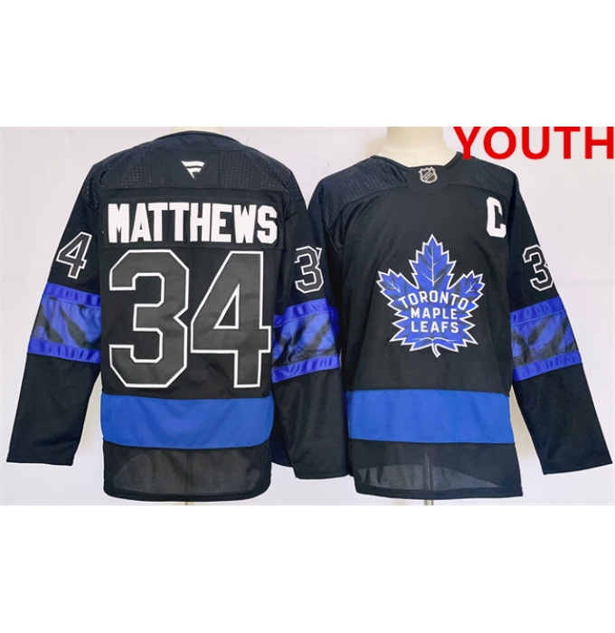 Youth Toronto Maple Leafs #34 Auston Matthews Black 2024-25 Stitched Jersey