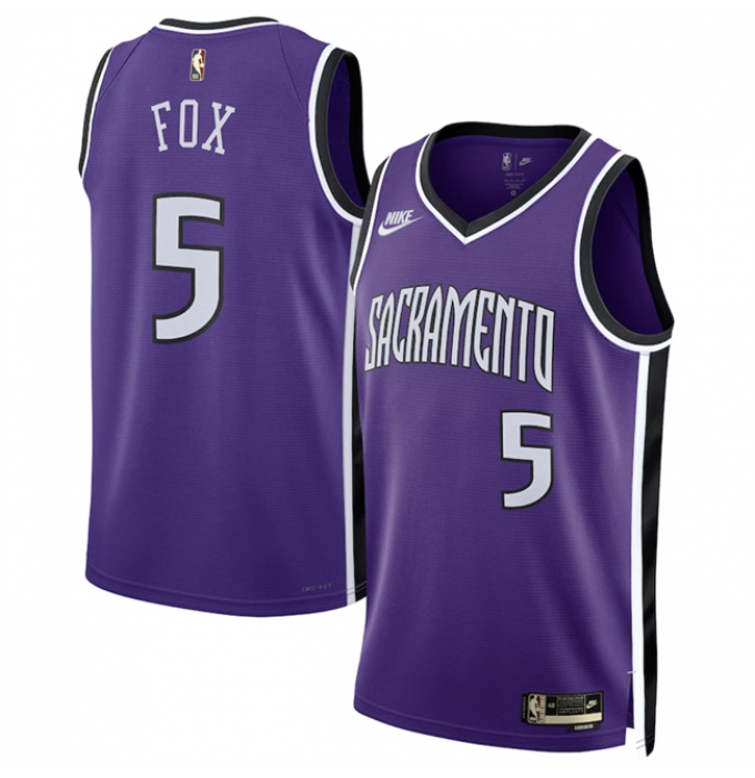 Men's Sacramento Kings #5 De'Aaron Fox Purple 2024-25 Classic Edition Swingman Stitched Basketball Jersey