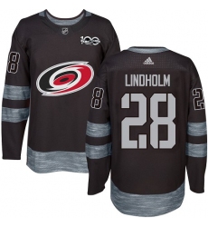 Men's Adidas Carolina Hurricanes #28 Elias Lindholm Premier Black 1917-2017 100th Anniversary NHL Jersey
