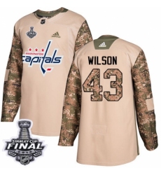 Youth Adidas Washington Capitals #43 Tom Wilson Authentic Camo Veterans Day Practice 2018 Stanley Cup Final NHL Jersey