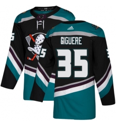 Men's Adidas Anaheim Ducks #35 Jean-Sebastien Giguere Authentic Black Teal Third NHL Jersey