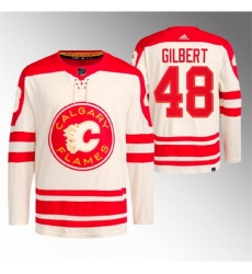 Men's Calgary Flames #48 Dennis Gilbert 2023 Cream Heritage Classic Primegreen Stitched Jersey