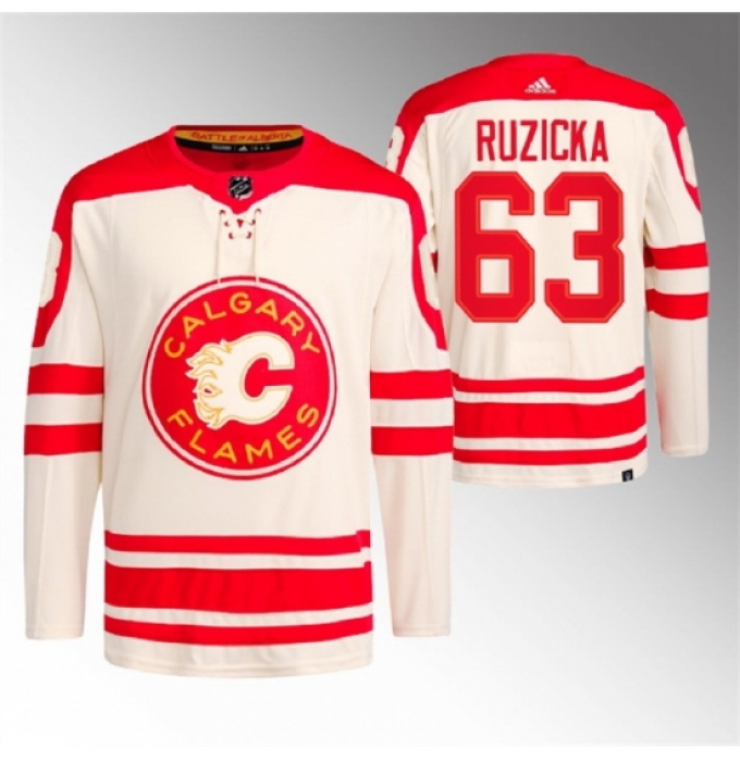 Men's Calgary Flames #63 Adam Ruzicka 2023 Cream Heritage Classic Primegreen Stitched Jersey