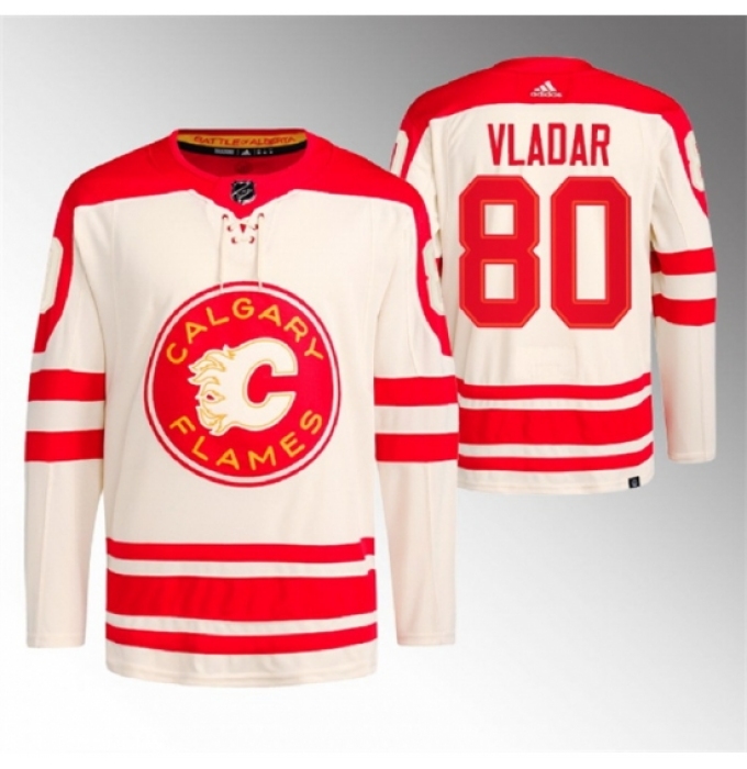 Men's Calgary Flames #80 Daniel Vladar 2023 Cream Heritage Classic Primegreen Stitched Jersey