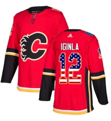 Men's Adidas Calgary Flames #12 Jarome Iginla Authentic Red USA Flag Fashion NHL Jersey