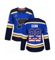 Women's St. Louis Blues #29 Vince Dunn Authentic Blue USA Flag Fashion 2019 Stanley Cup Final Bound Hockey Jersey