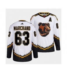 Men's Boston Bruins #63 Brad Marchand 2022 White Reverse Retro Stitched Jersey