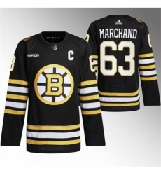 Men's Boston Bruins #63 Brad Marchand Black With Rapid7 100th Anniversary Stitched Jersey