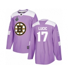 Men's Boston Bruins #17 Milan Lucic Authentic Purple Fights Cancer Practice 2019 Stanley Cup Final Bound Hockey Jersey