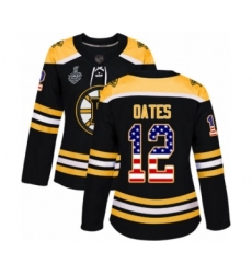 Women's Boston Bruins #12 Adam Oates Authentic Black USA Flag Fashion 2019 Stanley Cup Final Bound Hockey Jersey