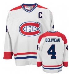 Men's CCM Montreal Canadiens #4 Jean Beliveau Premier White CH Throwback NHL Jersey