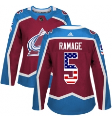 Women's Adidas Colorado Avalanche #5 Rob Ramage Authentic Burgundy Red USA Flag Fashion NHL Jersey
