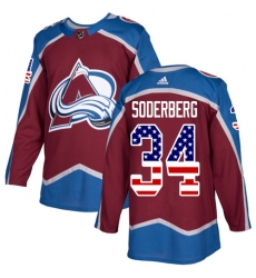 Men's Adidas Colorado Avalanche #34 Carl Soderberg Authentic Burgundy Red USA Flag Fashion NHL Jersey