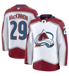 Men's Colorado Avalanche #29 Nathan MacKinnon White 2024-25 Away Stitched Jersey