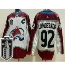 Men's Colorado Avalanche #92 Gabriel Landeskog White 2022 Stanley Cup Stitched Jersey