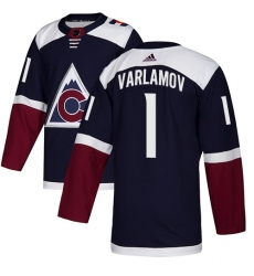 Men's Adidas Colorado Avalanche #1 Semyon Varlamov Authentic Navy Blue Alternate NHL Jersey