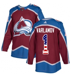 Youth Adidas Colorado Avalanche #1 Semyon Varlamov Authentic Burgundy Red USA Flag Fashion NHL Jersey