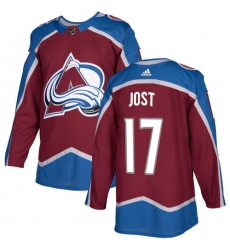 Men's Adidas Colorado Avalanche #17 Tyson Jost Premier Burgundy Red Home NHL Jersey