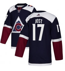 Men's Adidas Colorado Avalanche #17 Tyson Jost Premier Navy Blue Alternate NHL Jersey