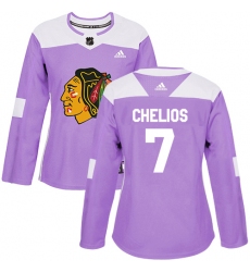 Women's Adidas Chicago Blackhawks #7 Chris Chelios Authentic Purple Fights Cancer Practice NHL Jersey