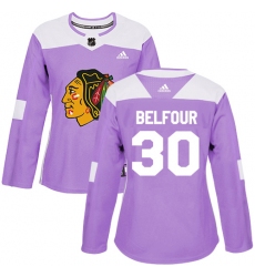 Women's Adidas Chicago Blackhawks #30 ED Belfour Authentic Purple Fights Cancer Practice NHL Jersey