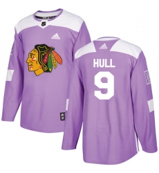 Men's Adidas Chicago Blackhawks #9 Bobby Hull Authentic Purple Fights Cancer Practice NHL Jersey