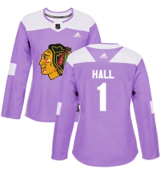 Women's Adidas Chicago Blackhawks #1 Glenn Hall Authentic Purple Fights Cancer Practice NHL Jersey