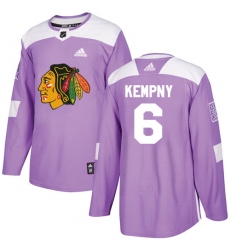 Men's Adidas Chicago Blackhawks #6 Michal Kempny Authentic Purple Fights Cancer Practice NHL Jersey