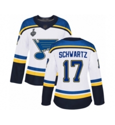 Women's St. Louis Blues #17 Jaden Schwartz Authentic White Away 2019 Stanley Cup Final Bound Hockey Jersey