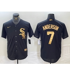 Men's Chicago White Sox #7 Tim Anderson Black Gold Cool Base Stitched Baseball Jersey