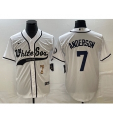 Men's Chicago White Sox #7 Tim Anderson Number White Cool Base Stitched Baseball Jersey