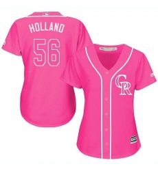 Women's Majestic Colorado Rockies #56 Greg Holland Authentic Pink Fashion Cool Base MLB Jersey