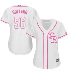 Women's Majestic Colorado Rockies #56 Greg Holland Replica White Fashion Cool Base MLB Jersey