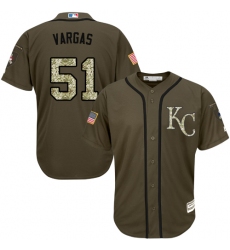 Youth Majestic Kansas City Royals #51 Jason Vargas Replica Green Salute to Service MLB Jersey