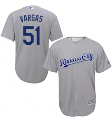 Youth Majestic Kansas City Royals #51 Jason Vargas Replica Grey Road Cool Base MLB Jersey