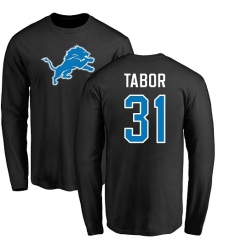 NFL Nike Detroit Lions #31 Teez Tabor Black Name & Number Logo Long Sleeve T-Shirt