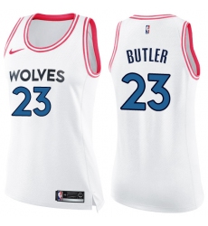 Women's Nike Minnesota Timberwolves #23 Jimmy Butler Swingman White/Pink Fashion NBA Jersey