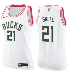 Women's Nike Milwaukee Bucks #21 Tony Snell Swingman White/Pink Fashion NBA Jersey